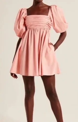 Abercrombie & Fitch Poplin Pink Puff Sleeve Dress Size M thumbnail 1