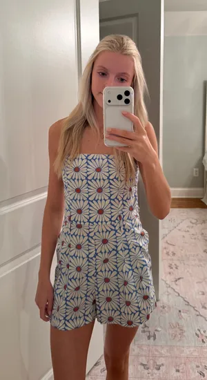 Blue flowered romper thumbnail 1