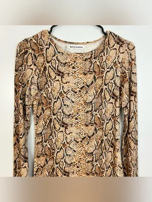 Reformation Smith Mamba Bodycon Snake Skin Animal Print Brown Mini Dress M thumbnail 4
