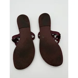 Tory Burch Miller Sandals Womens 8.5 Burgundy Croc Embossed Leather Flats thumbnail 3