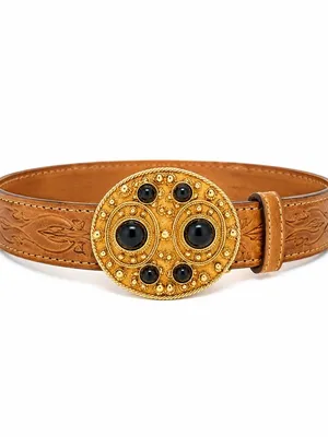 Vintage 70s/80s Glam Gold Balck Stones Ornate Statement Statement Belt Buckle thumbnail 8