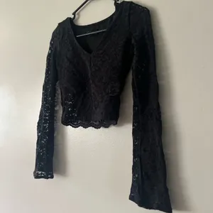 Black Embellished Bell Sleeve Crop Top thumbnail 2