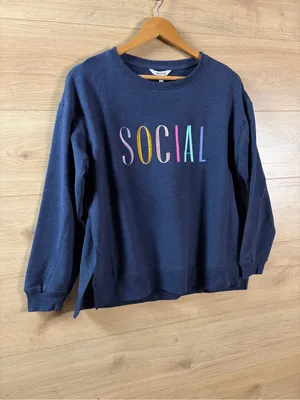 WILDFOX Blue 'SOCIAL' Crewneck Sweatshirt NWT Medium thumbnail 2