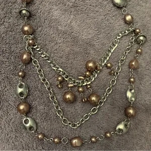 Paparazzi Multi-Chain Beaded Necklace in Ribbon and Silver with Earrings thumbnail 6