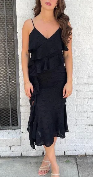 Target Black Wild Fable cocktail classy ruffle midi dress sz s thumbnail 2