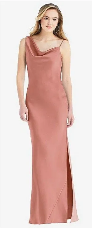 Dessy Social Asymmetrical One Shoulder Cowl Maxi Slip Dress Desert Rose Large thumbnail 1