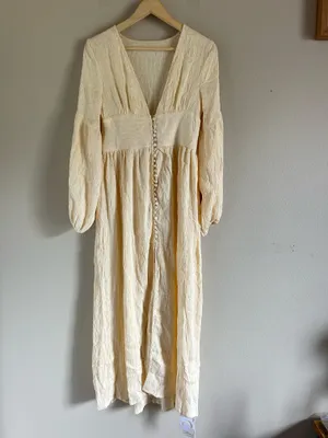 Commence Boho Lantern Sleeve Button-Front Long Split Dress Romantic Medium NWT thumbnail 4