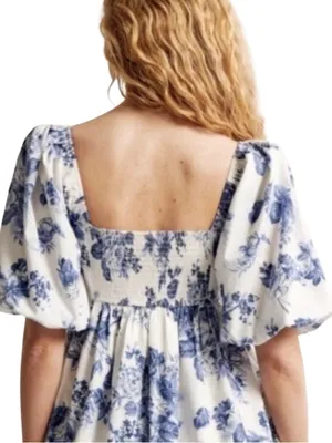 Abercrombie & Fitch Emerson Poplin Puff Sleeve Mini Dress S Blue/White Size XL thumbnail 12