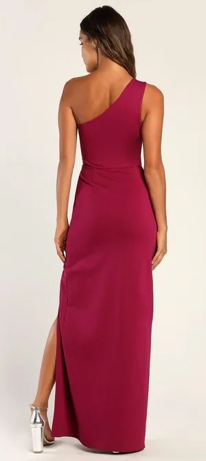 Lulus Gorgeously Unique Magenta One-Shoulder Cutout Maxi Dress thumbnail 4