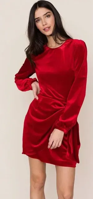 Yumi Kim Tie Me Over Red Velvet Dress Long Sleeve Wrap‎ Tie Size Large thumbnail 1