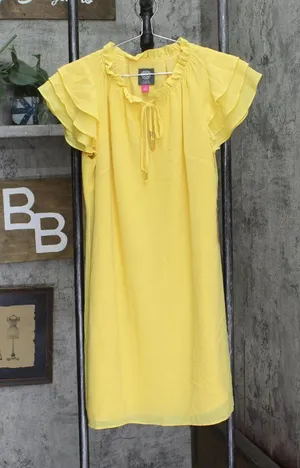 Vince Camuto Chiffon Tie Front Float Dress with Short Ruffle Sleeve Yellow 8 thumbnail 1