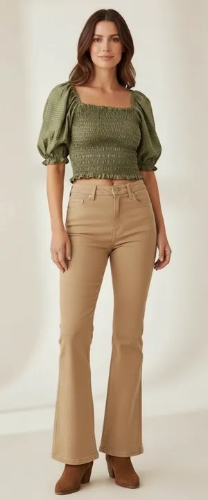 Old Navy Women's Dark Green Puff Sleeve Top thumbnail 1