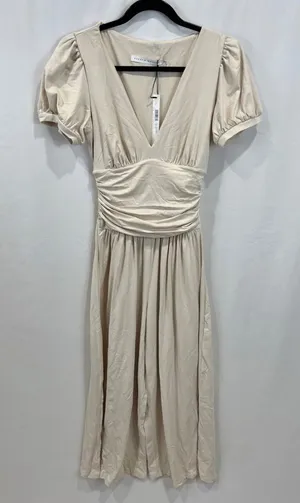 Susana‎ Monaco V Neck Jumpsuit Size Small Beige (Almond) Wide Leg Ruched Stretch thumbnail 1