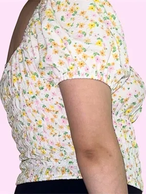Elodie White floral smocked top. thumbnail 2