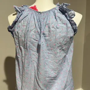 Lilly Pulitzer‎ Kristin Top Bluebell Chambray Neon Pink Clip size M thumbnail 6