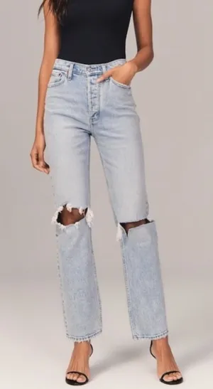 Abercrombie & Fitch Distressed High Rise Straight Leg Dad Jeans thumbnail 1