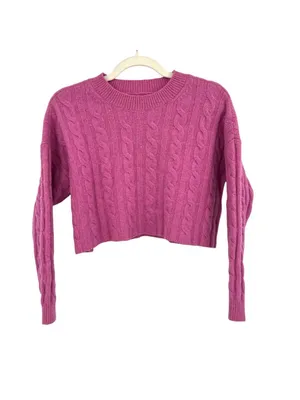Madewell (Re)sourced Cashmere Cableknit Cropped Sweater Light Petunia Size Small thumbnail 4