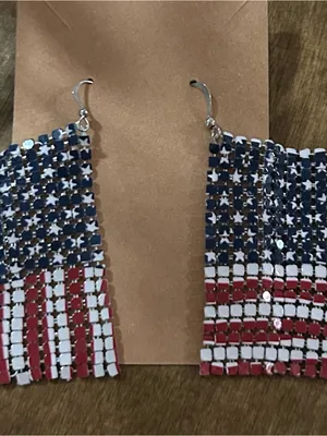 Patriotic USA American Flag mesh drop earrings feature a flowy design thumbnail 4