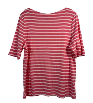 Charter Club Luxury Pima Cotton Pink White Striped Boat Neck Top thumbnail 1