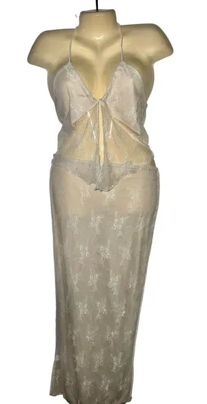Beautiful Lace Halter Skirt Set in Ivory thumbnail 1