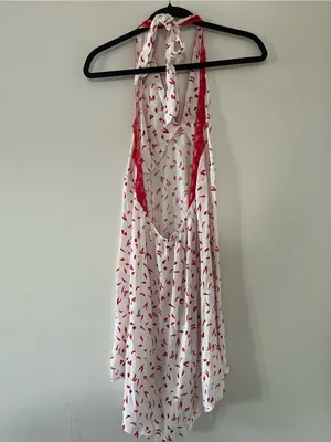 Red Chilli Pepper Lace Halter Neck Slip Mini Dress XL Romantic Euro Summer thumbnail 8