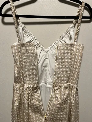 HILL HOUSE (NWT) The Juliana Midi Dress in Basketweave, Beige/White, Size M thumbnail 10