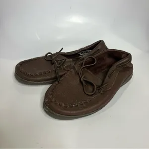 Minnetonka brown soft pebbled leather‎ moccasins indoor outdoor slippers size 8 thumbnail 4