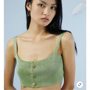 NWT Cider Hidden Gem Sparkle Zig Zag Jade & Gold Classy Crop Tank Top M thumbnail 4