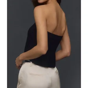Maeve By Anthropologie Womens The Fontana Flared Tube Top Black Size L thumbnail 2
