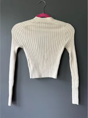 Madewell Cream Ribbed Button Front Cropped Cardigan Sweater XXS thumbnail 2