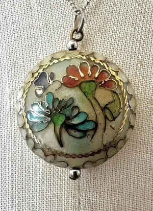 Vintage cloisonné butterfly pendant necklace thumbnail 1