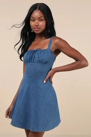 NWT Lulu's Considered Charisma Blue Chambray Bustier Mini Dress Women's Size XL thumbnail 1