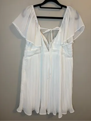 Lulus Amalfi Coast White Pleated Flutter Sleeve Mini Dress XL thumbnail 4