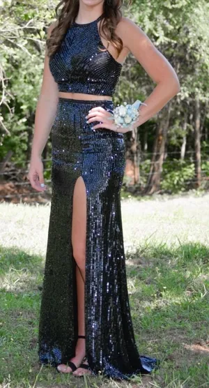Sherri Hill Style 51662 High Slit Two Piece Sequin Dress Size 6 thumbnail 1