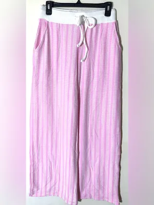 Zenana Raised Rib Striped Pullover & Wide Leg Pants Set Womens Lt Pink Sz Medium thumbnail 5