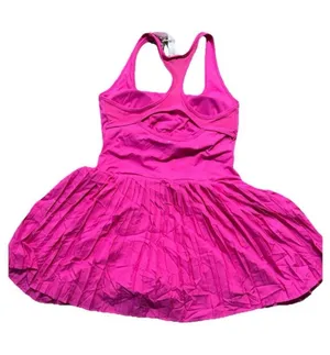 New without tags! Fabletics Hot Pink Racerback Pleated Mini Dress built in short thumbnail 1