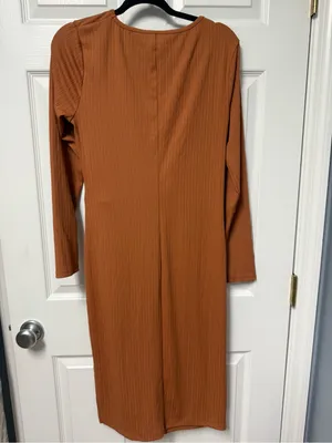 Nine West Rust Twist-Front Long Sleeve Midi Dress thumbnail 5