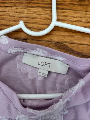 LOFT Lilac Floral Embroidered Short Sleeve Top - Size: medium thumbnail 5