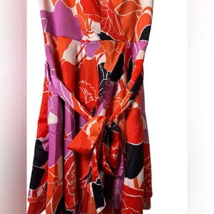 Banana Republic‎ Floral Sleeveless Wrap Dress Red Purple Print Belted Petite 2P thumbnail 6