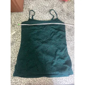 LOFT Lace Floral Cami‎ Small Dark Green Camisole Top Metallic Office Shell Work thumbnail 4