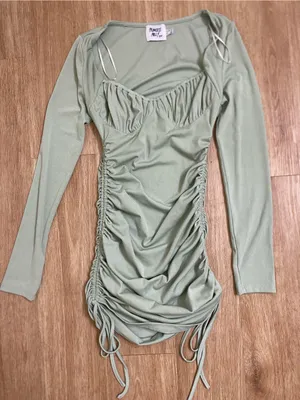 Princess Polly Mint Green Ruched Long-Sleeve Mini Dress thumbnail 2