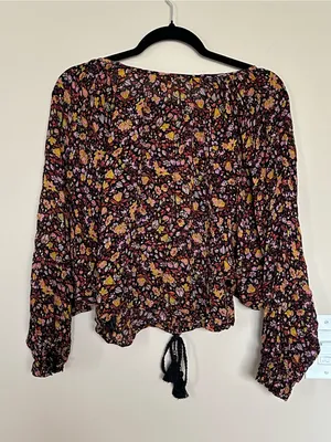 Anthropologie Pauline Balloon Sleeve Dark Floral Peasant Blouse XS Romantic thumbnail 6