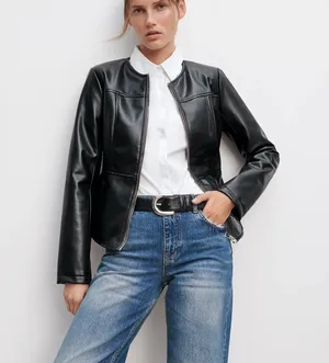 ZARA NWT Faux Leather Double Zippered Black Jacket thumbnail 1