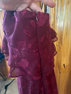 Lulus Forever Be Burgundy Floral Jacquard Ruffled Maxi Dress size large thumbnail 7