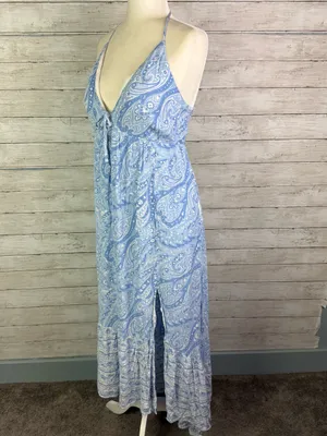 Hollister Blue Paisley Asymmetrical Halter Maxi Dress thumbnail 5