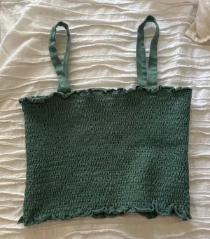Ruched green cropped tank top thumbnail 1
