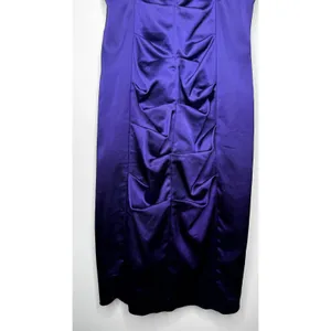 Vintage 1990s Cache Purple Satin Ruched Strapless Mini Dress XS thumbnail 13