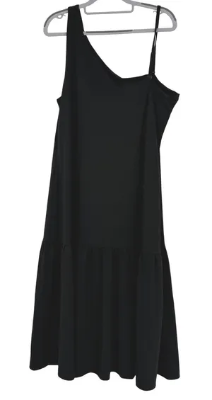 NWT Banana Republic Womens XL Black One‎ Shoulder Ruffle Hem Midi Dress thumbnail 1