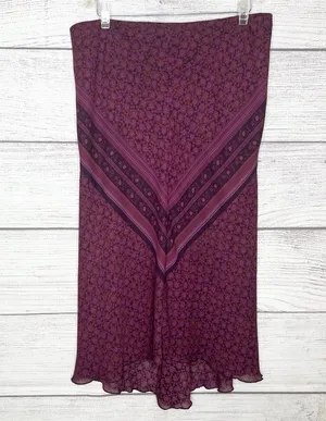 Vintage Express Burgundy Purple Boho Floral Bandana Skirt Size Large thumbnail 1