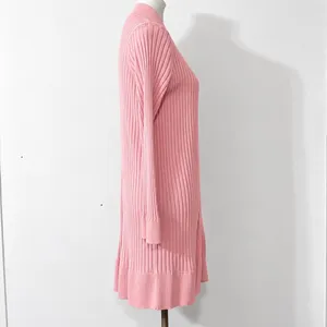 LOFT Cardigan L Pink Ribbed Open Front Duster Longline Sweater Pastel Preppy thumbnail 4